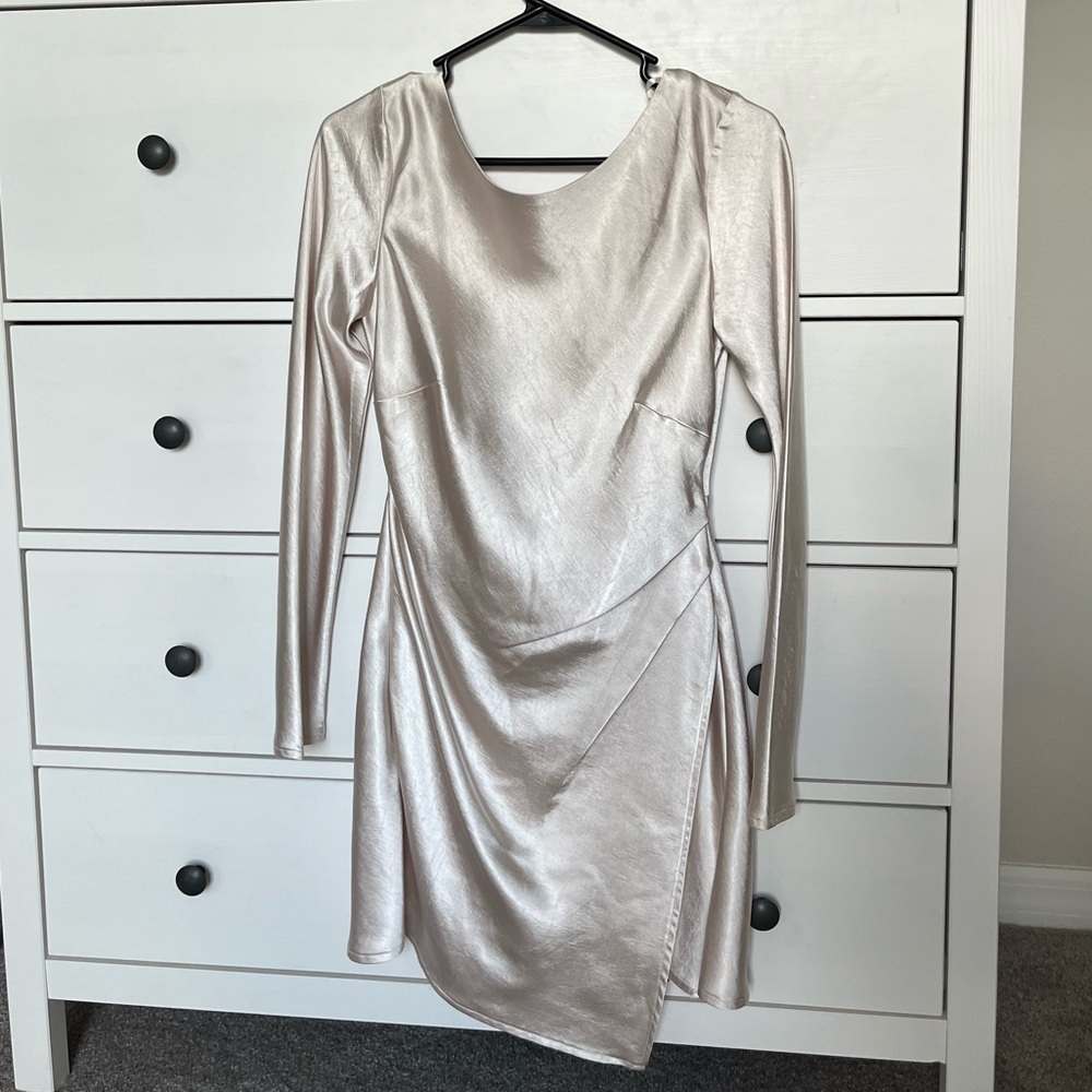 Selfie Leslie Ivory Satin Asymmetrical Dress